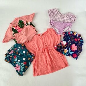 Girls 4T Swimsuit Bundle Rash Guard Sets + Coverup Summer Camp Ready (5 items)